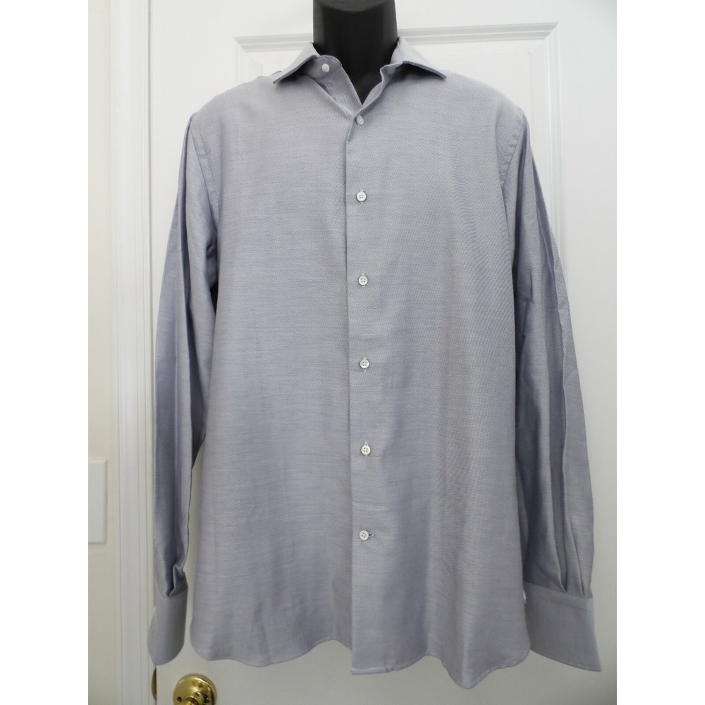 Massimo Dutti Mens Blue Grey Tessuto Italiano Cotton Button Down Shirt Size 16.5